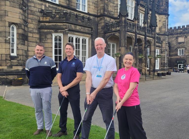 Photo of representatives from Rotherham Golf Club, Rotherham Cancer Care and Rotherham Hospital and Community Charity