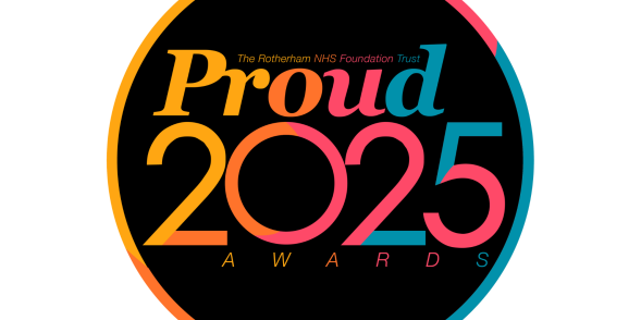 A multicoloured circle with the words Proud Awards 2025 inside