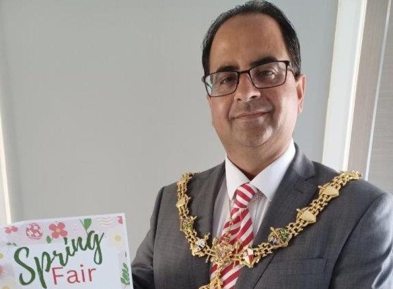Mayor of Rotherham with Spring Fair poster