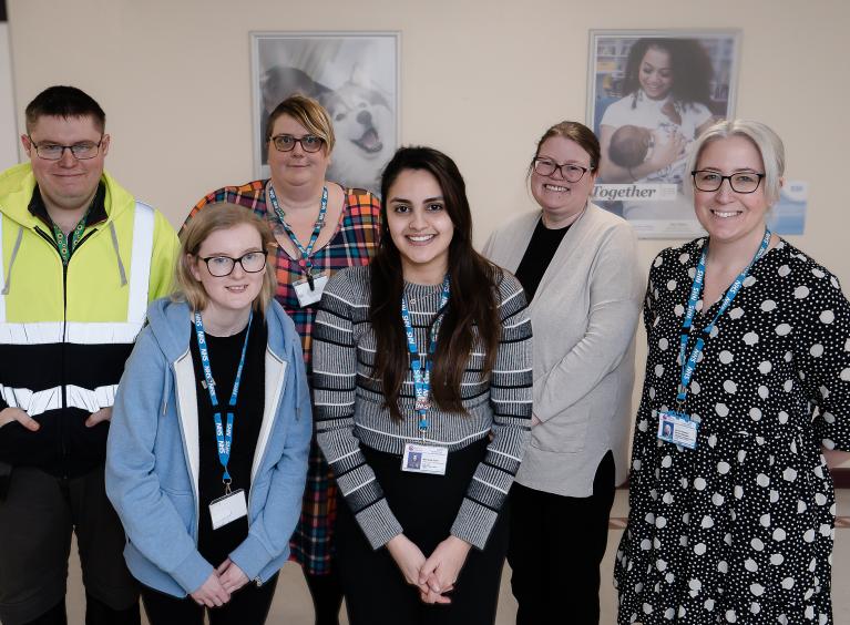 Lewis Willis, Gardener; Vicky Longley, Supported Intern; Emily Wraw, Head of EDI; Munazza Shah, EDI Advisor; Robyn Layton from Landmarks College; Laura Allwood, Service Manager