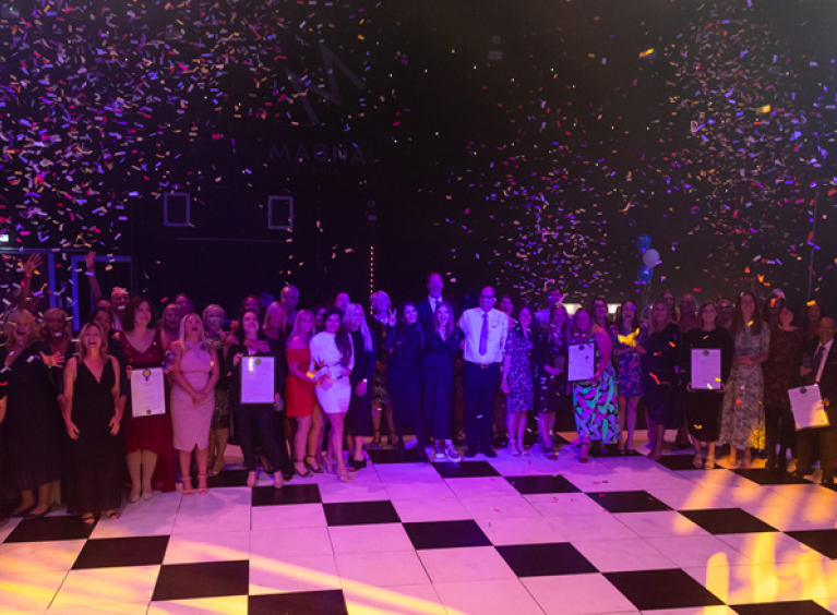 Winners of the 2023 Proud Awards with confetti