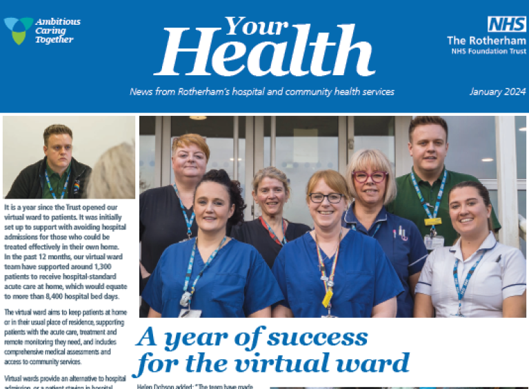 Front cover of Your Health January 2024 with photos of the Virtual Ward team