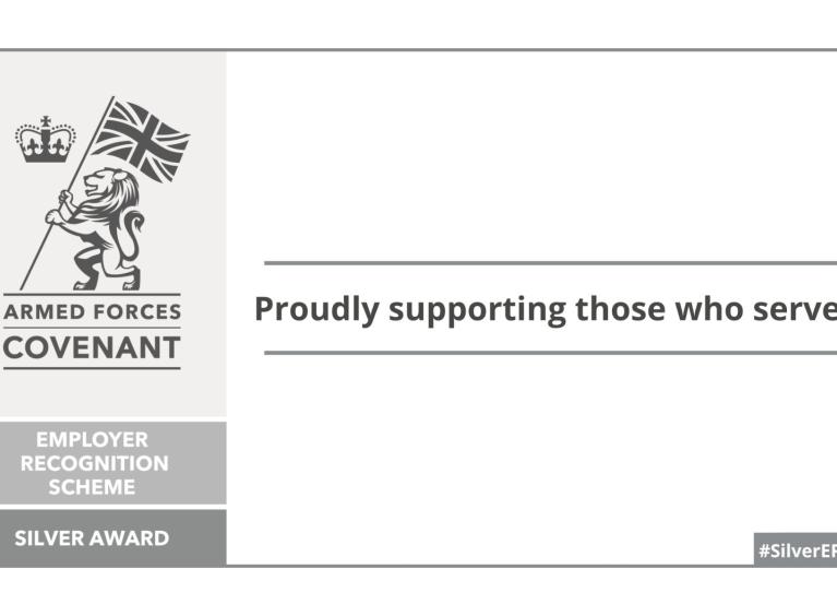 Armed Forces Covenant logo of a lion holding a union jack flag
