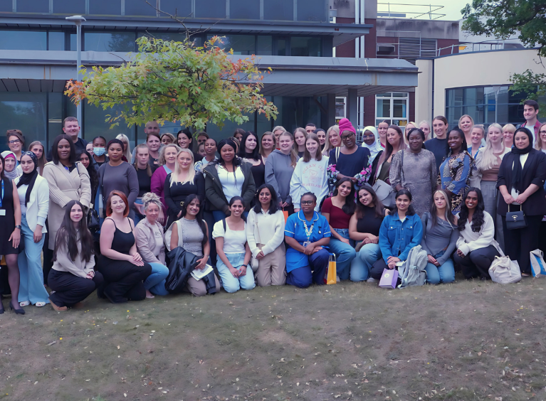 A large group of newly registered nurses outside Rotherham Hospital