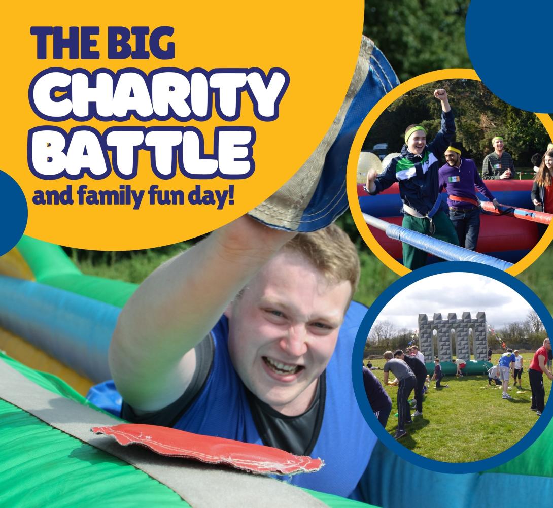 Photos of participants taking part in The Big Charity Battle event with the words 'The Big Charity Battle'.